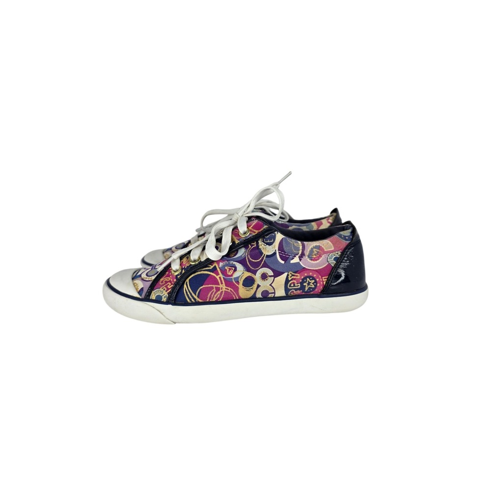Coach Barrett Sneakers Womens 7.5B Purple Canvas Poppy Graffiti Logo Y2K Shoes